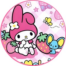 Yenilebilir Yuvarlak Pasta Resim Resim Baskısı 20 cm Şekerli Kağıt My Melodi Temalı 02