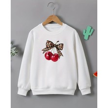Kız Çocukları Için Kiraz Baskılı Uzun Kollu T-Shirt