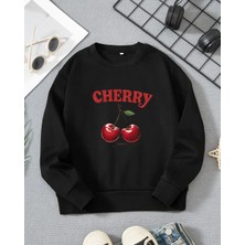 Kız Çocukları Için Kiraz Baskılı Uzun Kollu T-Shirt