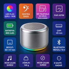 Infinix Smart 9 Uyumlu Bluetooth Hoparlör Ekstra Bass, LED Işıklı, Taşınabilir Mini Hoparlör