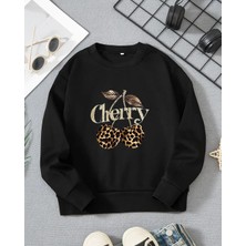 Kız Çocukları Için Kiraz Baskılı Uzun Kollu T-Shirt