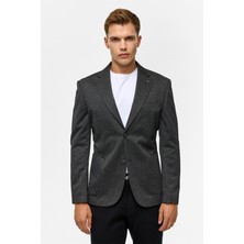 Siyah Slim Desenli Mono Yaka 6 Drop Ceket