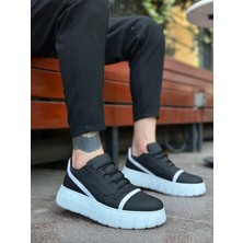 ET0666 Siyah Beyaz Yüksek Taban Erkek Günlük Ayakkabı