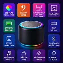 Bluetooth Hoparlör Ekstra Bass, LED Işıklı, Taşınabilir Mini Hoparlör