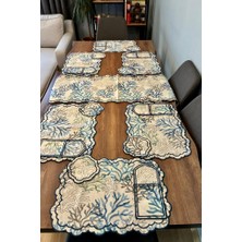 Dalım Keten Nakışlı Amerikan Servis Takımı 19 Parça Mavi