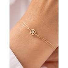 Zarif Yıldızlı Taşlı Çift Zincirli 14 Ayar Bileklik