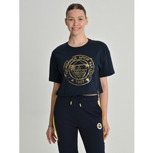 Fenerbahçe Kadın Trıbun Gold Logolu Tshırt 1907 Modeli Lacivert Renkli