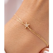 Minimal Taşlı Yıldız 14 Ayar Altın Bileklik