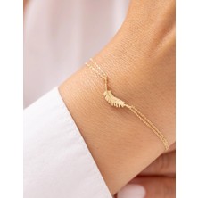 Minimal Defne Yaprağı Çift Zincirli 14 Ayar Altın Bileklik