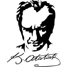 Kemal Atatürk Silueti ve Imzası Oto Cam Özel Yeni Sticker 20*15 cm
