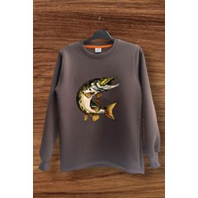 Fishing Balıkçılık Balık Baskılı Regular Fit %100 Pamuk Regular Fit Bisiklet Yaka Sweatshirt