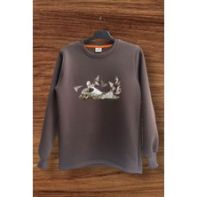 Widi Hunting Avcılık English Setter ve Keklikler Baskılı Regular Fit Bisiklet Yaka Sweatshirt