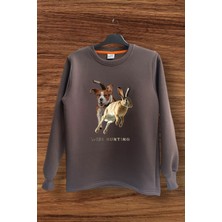 Avcılık Hunting Tavşan Avı ve Av Köpeği Baskılı Regular Fit %100 Pamuk Bisiklet Yaka Sweatshirt