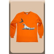 Hunter Avcılık Fermalı English Setter Baskılı Regular Fit Bisiklet Yaka Turuncu Sweatshirt