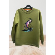 Hunter Avcılık Balıkçılık Alabalık Baskılı Regular Fit %100 Pamuk Bisiklet Yaka Sweatshirt