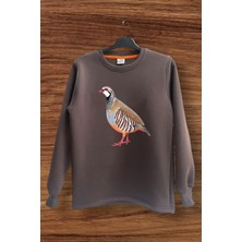 Unısex Avcılık Hunting Vahşi Yaşam Keklik Baskılı Pamuklu Regular Fit Bisiklet Yaka Sweatshirt