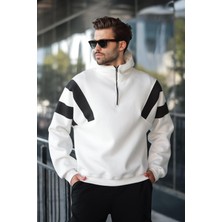 Madmext Ekru Fermuarlı Yaka Kapüşonlu Erkek Sweatshirt E7161