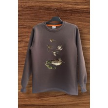 Avcılık Hunting Keklik Baskılı %100 Pamuk Bisiklet Yaka Sweatshirt
