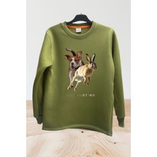 Avcılık Hunting Tavşan Avı ve Av Köpeği Baskılı Regular Fit %100 Pamuk Bisiklet Yaka Sweatshirt