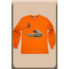 Hunter Avcılık Çulluk Fermalı English Setter Baskılı Regular Fit Bisiklet Yaka Turuncu Sweatshirt