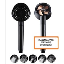 Turbo Fan Pervaneli 5 Fonksiyonlu Su Tasarruflu, Start/Stop, Duş Başlığı | Pervaneli Turbo El Duşu Siyah/Gold