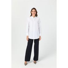 Oxford Dokulu Arkası Pileli Tunik  Beyaz