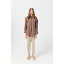 Milano Saten Arka Pileli Tunik  Kahve