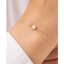 Minimal Güneş Çift Zincirli 14 Ayar Altın Bileklik