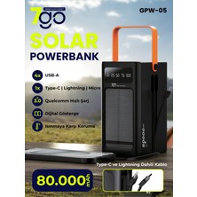 7go Gpw-05 80.000MAH Solar Powerbank – 4xusb-A, Qualcomm 3.0 Hızlı Şarj, Dahili Lightning & Usb-C Kablo, Dijital Yüzdelik Ekran