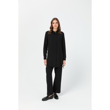 Yandan Büzgü Detaylı Pantolonlu Takım  Siyah