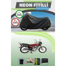 Cemku Shine Siyah Arka Çanta Uyumlu Neon Fitilli Mondial 150 Masti Uyumlu Motor Brandası