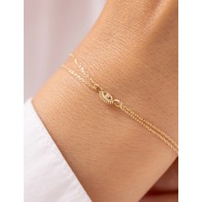 Minimal Nazar Çift Zincirli 14 Ayar Altın Bileklik