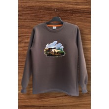Avcılık Hunter Av Köpekleri Baskılı Regular Fit %100 Pamuk Bisiklet Yaka Sweatshirt