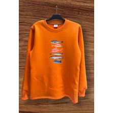 Fishing Balıkçılık Baskılı Renkli Çeşitli Balık Tasarım Baskılı Regular Fit %100 Pamuk Sweatshirt