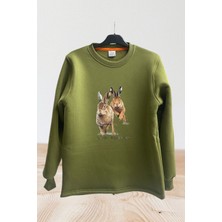 Hunter Avcılık Tavşan Avı Baskılı Regular Fit %100 Pamuk Regular Fit Bisiklet Yaka Sweatshirt