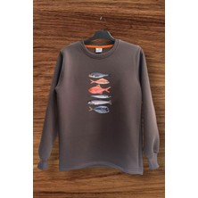 Fishing Balıkçılık Baskılı Renkli Çeşitli Balık Tasarım Baskılı Regular Fit %100 Pamuk Sweatshirt