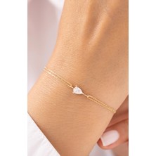 Minimal Taşlı Çift Zincirli 14 Ayar Altın Bileklik