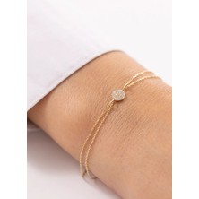 Yuvarlak Taşlı Zarif 14 Ayar Altın Bileklik