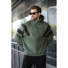 Madmext Haki Fermuarlı Yaka Kapüşonlu Erkek Sweatshirt E7161