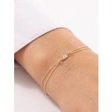 Yaprak Figürlü Taşlı 14 Ayar Altın Bileklik