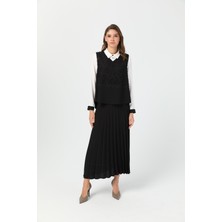 Tunik Süeter Piliseli Etekli Takım  Siyah