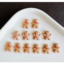 20 Adet Yılbaşı Süs Seti - Sevimli Mini Çizgi Film Zencefilli Kek Figürü Tasarımı,tırnak Aksesuarı