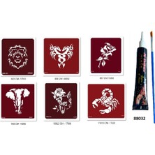 Airbrush Tattoo Aslan Fil Hint Kınasıyla Geçici Dövme Seti