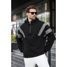 Madmext Siyah Fermuarlı Yaka Kapüşonlu Erkek Sweatshirt E7161