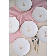 Tabak Evi Porselen Natura Marinum Altın Yaldız Pasta Tabağı 20,50CM 6 Lı