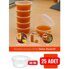 25 Adet 60 cc Kapaklı Sızdırmaz Sos Kabı,et Suyu ,tavuk Suyu , Bulyonluk , Derin Donduruculuk Tekrar Kullanılabilen Sert Plastikten Üretilmiştir