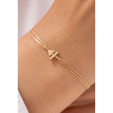 Minimal Taşlı Piramit 14 Ayar Altın Bileklik