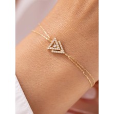 Modern Stil Üçgen Taşlı 14 Ayar Altın Bileklik