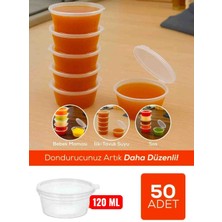 50 Adet 120 cc Kapaklı Sızdırmaz Sos Kabı, Saklama Kabı, Yağlık, Sosluk, Et Suyu Tavuk Suyu Bulyonluk, Derin Dondurucuya Girer
