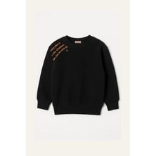 Unisex Çocuk Baskılı Sweatshirt - Siyah
